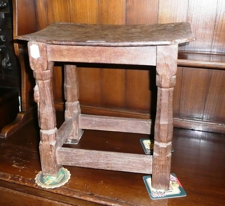 Lot 462 - Mouseman burr oak stool (damaged)