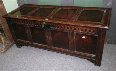 Lot 465 - 17th century oak four panelled coffer