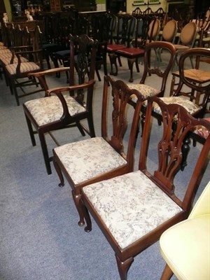 Lot 525 - A Chippendale-style mahogany elbow chair and a pair of similar nursing chairs