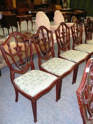 Lot 537 - Set of eight Adam style shield back dining chairs