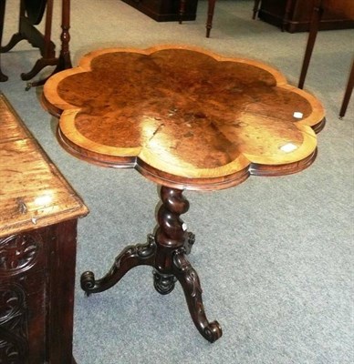 Lot 548 - Victorian barley-twist and lobed top burr walnut tripod table