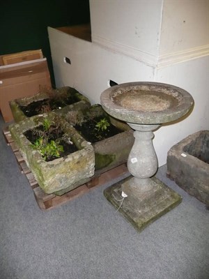 Lot 603 - Bird bath and three stone troughs (a.f.)