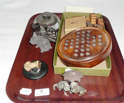 Lot 3 - Solitaire game, inkwell, dog figures, etc
