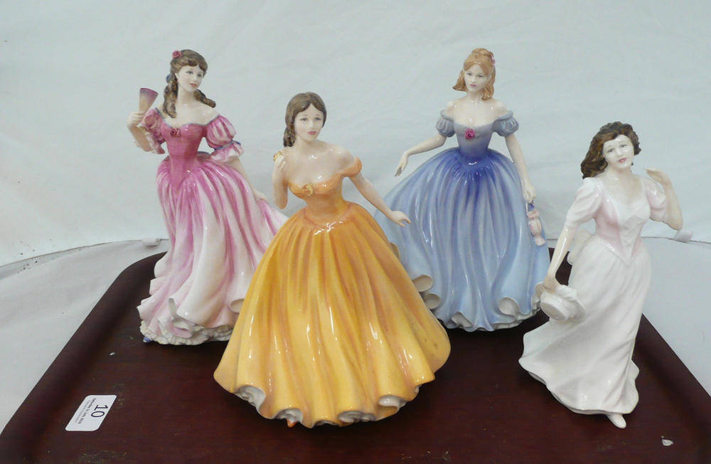 Lot 10 - Four Royal Doulton figures - Melissa HN3977, Lauren HN3975, Elizabeth HN4426 and girl with a...