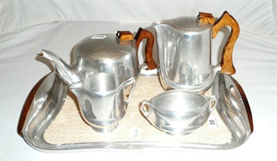 Lot 16 - Picquot ware four piece tea set with tray