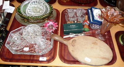 Lot 18 - Mouseman cheeseboard and a quantity of moulded glass and sundry on two trays