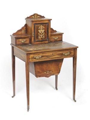 Lot 1431 - An Edwardian Rosewood and Marquetry Lady's Writing Desk and Work Table, the superstructure with...