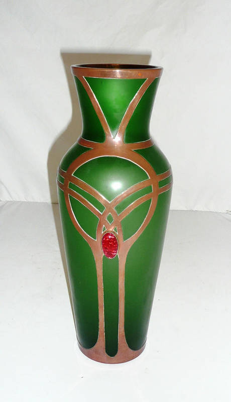 Lot 31 - Continental Art Nouveau overlaid green glass vase