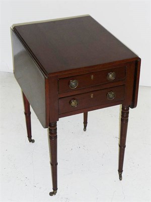 Lot 1432 - A Regency Mahogany Pembroke Table, the rectangular top with two rounded drop leaves, above two...