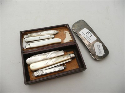 Lot 53 - Six assorted silver-bladed fruit knives and a silver spectacle case