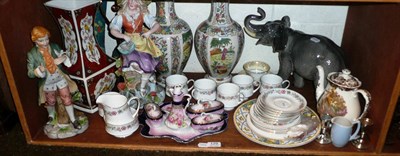 Lot 129 - Two shelves of decorative ceramics and glass including a pair of German porcelain vases, Melba Ware