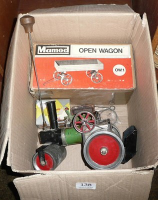 Lot 138 - Mamod steam roller, Mamod open wagon and a Mamod model power hammer