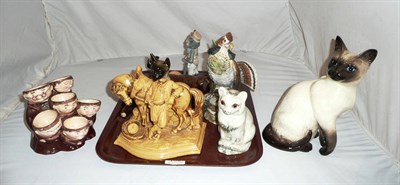 Lot 152 - A Beswick Siamese cat, a Beswick bay horse, an equestrian pipe rack a monk egg stand and six...