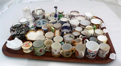Lot 153 - Tray of miniature porcelain mainly mugs, vases and boxes and covers
