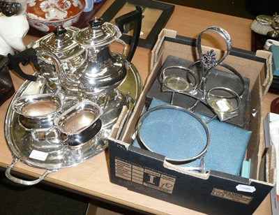 Lot 157 - A silver plated four piece tea service and tray and various flatware etc