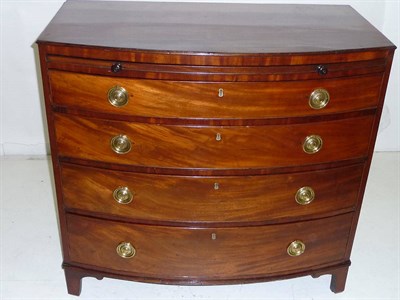 Lot 1445 - A Regency Mahogany Bowfront Chest, the rectangular top with moulded edge and plain frieze,...