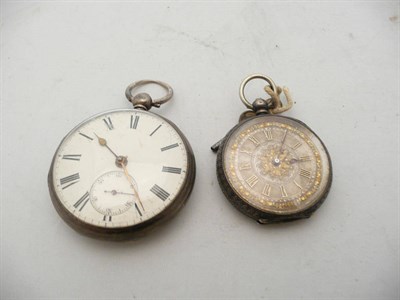 Lot 173 - A silver-cased key-wind pocket watch and a lady's fob watch