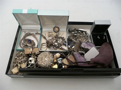Lot 180 - A silver Art Nouveau-style amethyst necklace and assorted silver jewellery, etc