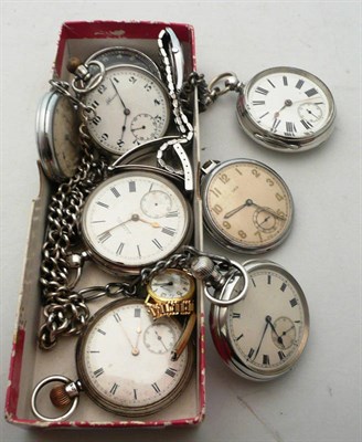 Lot 183 - Five silver pocket watches, three metal pocket watches, gents and lady's wristwatches (10)