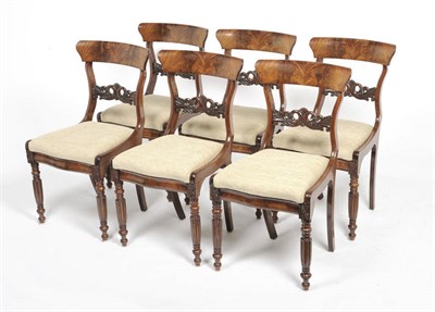 Lot 1447 - A Set of Six William IV Mahogany Dining Chairs, the slightly curved backs with scrolling leaf...