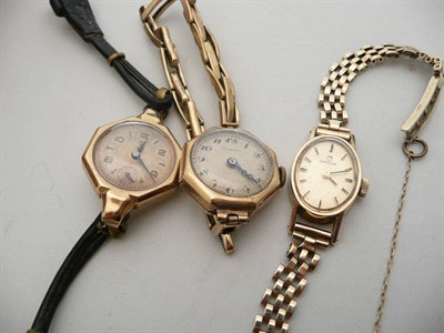 Lot 189 - A lady's 9ct gold Omega wristwatch and two 9ct gold wristwatches (3)