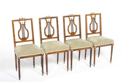 Lot 1452 - Four Rosewood and Marquetry Side Chairs, late 19th century, the top rails with gilt metal...