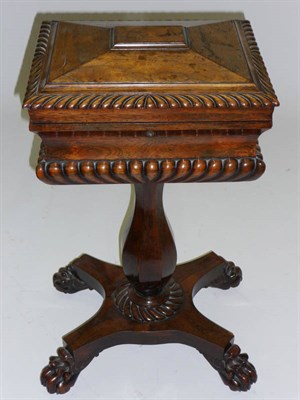 Lot 1470 - A William IV Rosewood Teapoy, of sarcophagus form, the hinged lid with gadrooned edge opening...