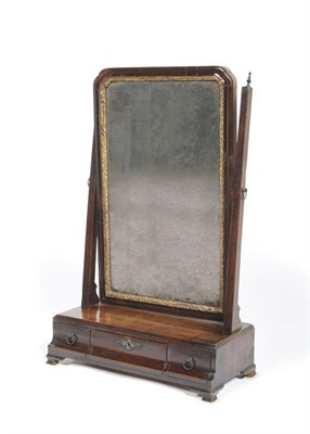 Lot 1483 - A George II Mahogany Toilet Mirror, the rectangular plate within a gilt slip and ogee-moulded frame