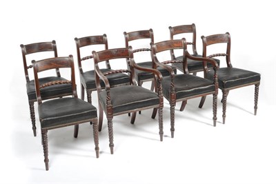 Lot 1513 - A Set of Eight Regency Mahogany and Brass Strung Dining Chairs, the slightly arched rectangular top