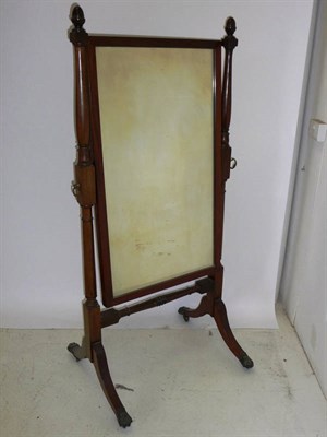 Lot 1515 - A Mahogany Cheval Mirror, the rectangular plate between turned and finialled uprights joined by...