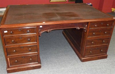 Lot 1534 - A Mahogany Partner's Desk, late 19th century, the moulded rectangular top with inset brown...