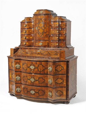 Lot 1539 - An 18th Century German Writing Cabinet, veneered in walnut and plumwood, the drawers and doors...