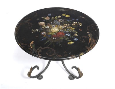 Lot 1541 - A Victorian Slate Table Top, circular, the moulded edge painted with flowers and birds, and...