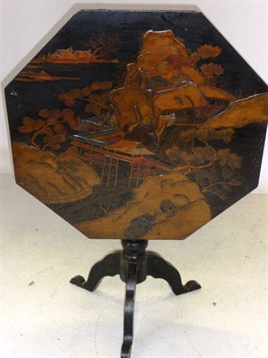 Lot 1545 - A 19th Century Chinese Export Lacquer Tripod Table, the octagonal top on a turned pillar and...