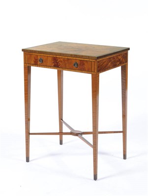 Lot 1583 - A Late 19th Century Mahogany Side Table in the Sheraton Style,  the quarter veneered and...