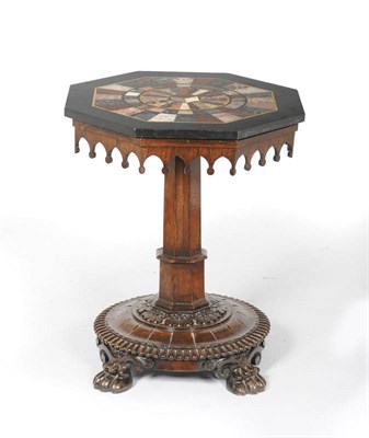 Lot 1587 - A 19th Century Specimen Marble Top Octagonal Table, the rosewood stepped tapering column with...