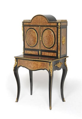 Lot 1589 - A 19th Century Ebonised, Burr Elm, Rosewood and Gilt Mounted Bonheur du Jour, the domed top...