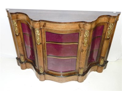 Lot 1590 - A Victorian Inlaid Walnut and Gilt Metal Credenza, of serpentine form, the shaped top above a...