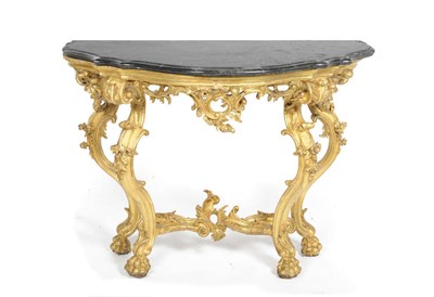 Lot 1605 - An Italian Giltwood and Gesso Console Table probably 18th Century, the black and white veined...