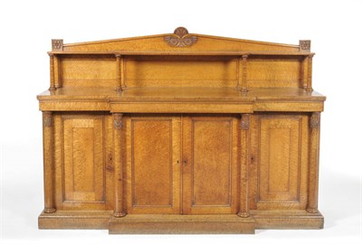 Lot 1609 - A Tiger Maple Sideboard, mid 19th century, of inverted breakfront form, the superstructure...