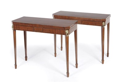 Lot 1613 - A Pair of Regency Mahogany and Ebony Strung Card Tables, the rectangular tops with angled...