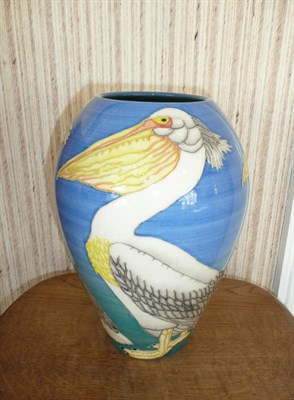 Lot 1630 - A Sally Tuffin for Dennis China Works Trial "Pelican" Ovoid Vase, painted with three pelicans...