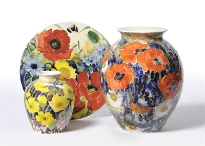 Lot 1643 - A Jonathan Cox "Poppy Fields" Ovoid Vase, tube-lined with poppies and other flowers in shades...