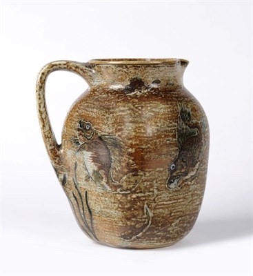 Lot 1644 - A Martin Brothers Stoneware Jug, incised and painted with grotesque fish, an eel and a prawn...