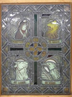 Lot 1682 - An Early 20th Century Stained Glass Panel, depicting the four Gospels St Matthew, St Mark, St...