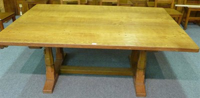 Lot 1689 - A Robert "Mouseman" Thompson Oak 6' Boardroom/Refectory Table, dowelled and adzed top, on four...