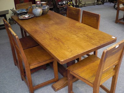 Lot 1705 - A Robert "Mouseman" Thompson Oak 6' Three Plank Refectory Table, with dowelled top, raised on...