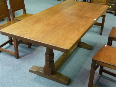 Lot 1706 - A Robert "Mouseman" Thompson Oak 6' Three Plank Refectory Table, with dowelled top, raised on...