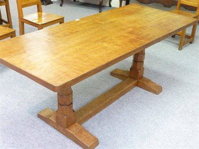 Lot 1707 - A Robert "Mouseman" Thompson Oak 6' Three Plank Refectory Table, with dowelled top, raised on...