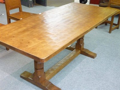 Lot 1708 - A Robert "Mouseman" Thompson Oak 6' Three Plank Refectory Table, with dowelled top, raised on...